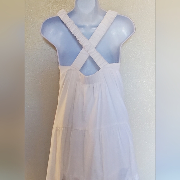 Hunter & Brown White Linen Blend Sleeveless Tiered Midi Summer  Dress Size Small - Picture 6 of 8